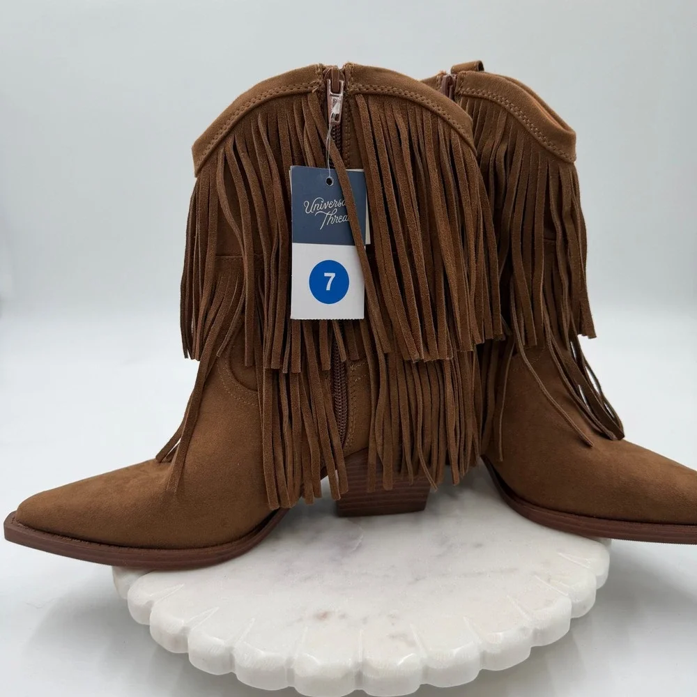 Universal Thread Austin Tan Fringe Western Boots Pointed Toe Memory Foam Size 7